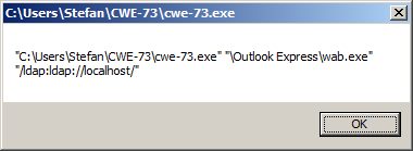 [Screen shot of message box from canary application on Windows XP]