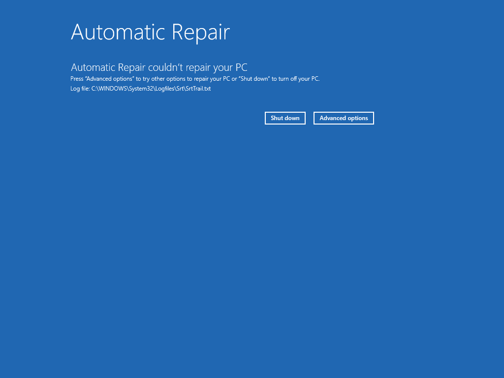 [Screen shot of automatic repair failure from Windows 11 24H2]