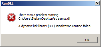 [Screen shot of error message box from 'RunDLL32.exe' on Windows 7]