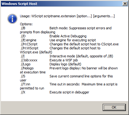 [Screen shot of 'Windows Script Host' help message box from Windows 7]
